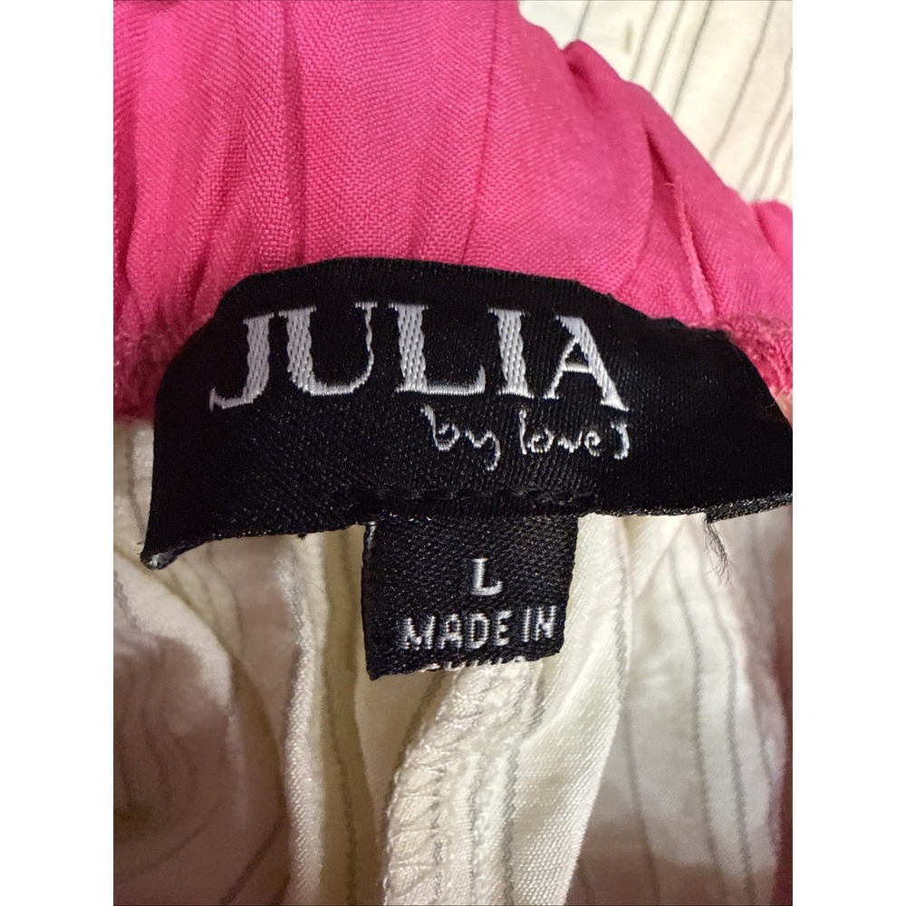Julia by Love J Pinstripe 2 Piece Shorts Set Women L Cream Pink Co-Ord - Picture 9 of 9